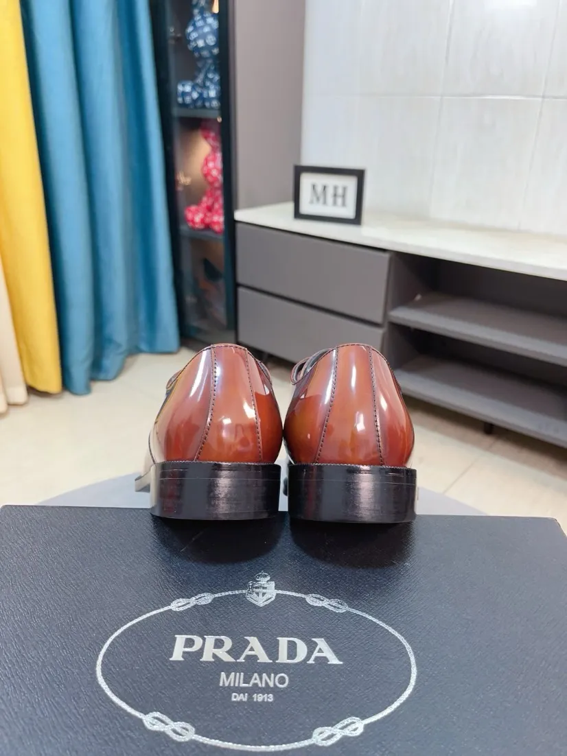 Men's shoes 💰560🌹🌹[Prada leather shoes] Top purchasing agency Original imported Italian custom-made cowhide leather surface, ➕Fully imported water-dyed breathable cowhide lining, original factory special molded sole, super comfortable, size: 38-44